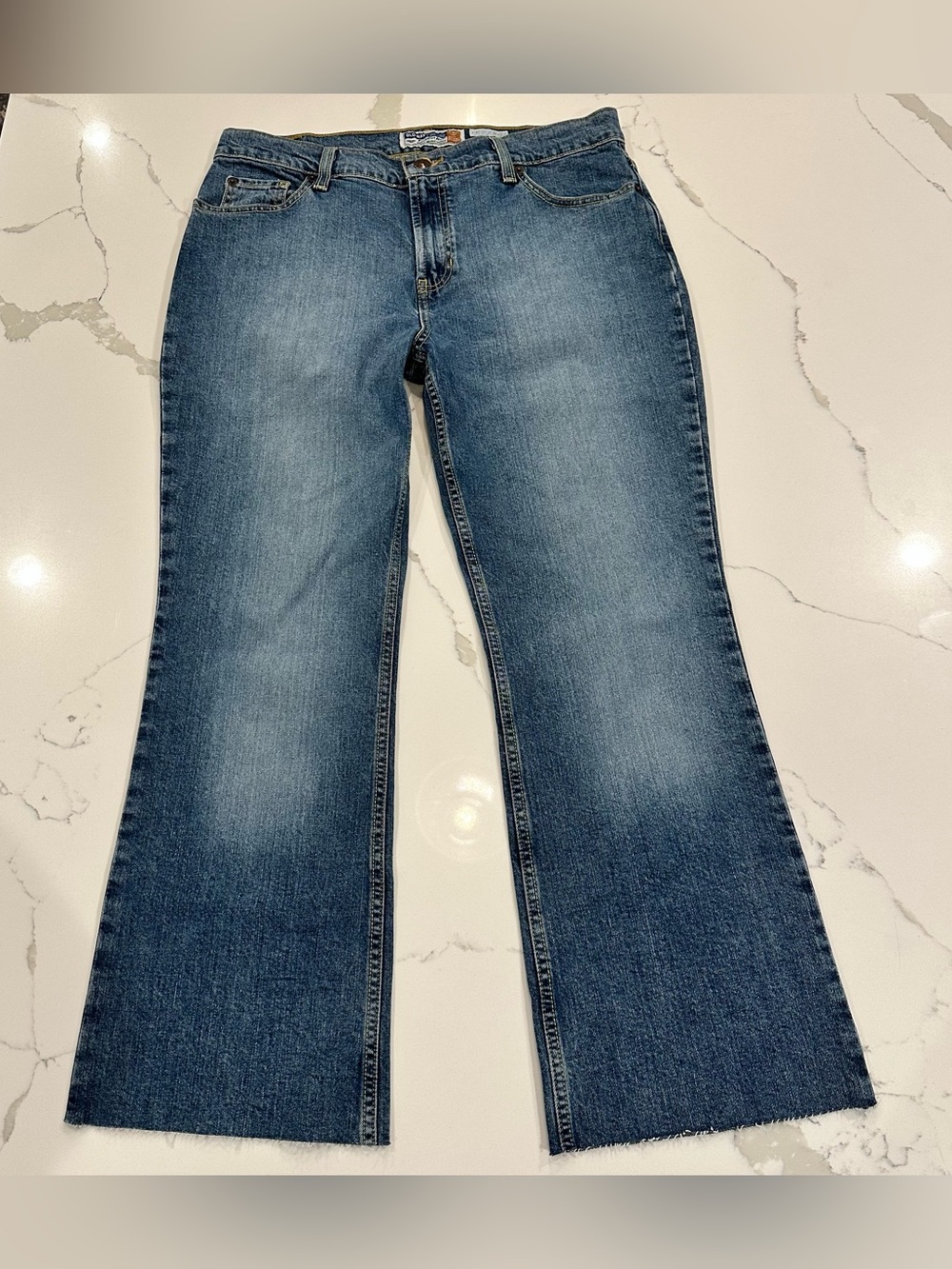 Vintage Y2K Old Navy Blue Jeans Women’s 12 Short Flare Bootcut Stretch Denim Raw